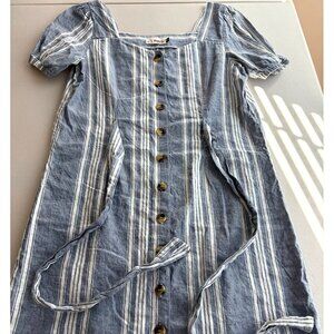 Striped Puff Sleeve Dress | Cottagecore Tie Waist | Blue White Summer Mini Dress